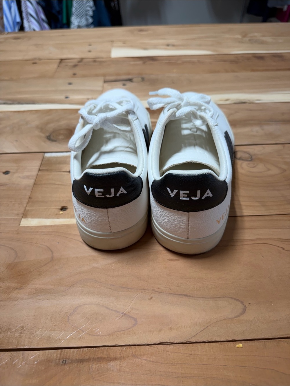 Veja White Leather Sneakers with Black V and Heel Tab - Picture 3 of 6